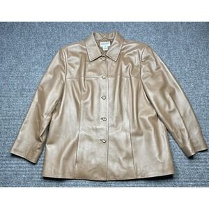Pendleton Leather Jacket Womens 2X Brown Button Front Collared Lined Plus Size